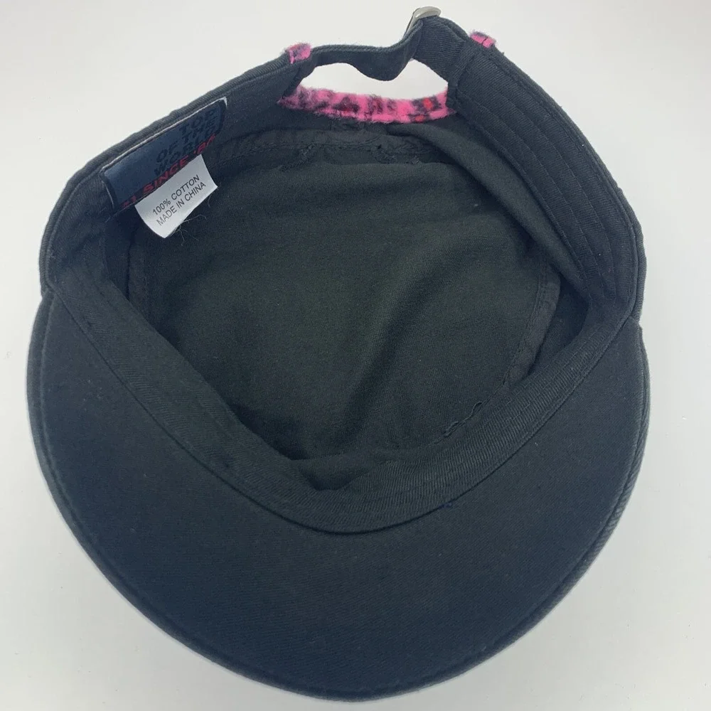OU Oklahoma Sooners Hat Womens Cadet Cap Black Pink Cheetah Trim & Fake Crystals